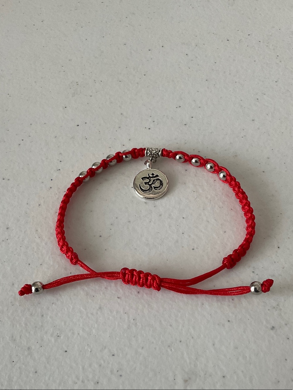 Red Beaded Braided Bracelet with Om Charm - Picture 2 of 2